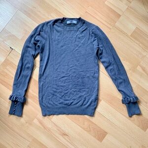 Zara women’s blue Crewneck Sweater with ruffle cuffs and pearl embellishment